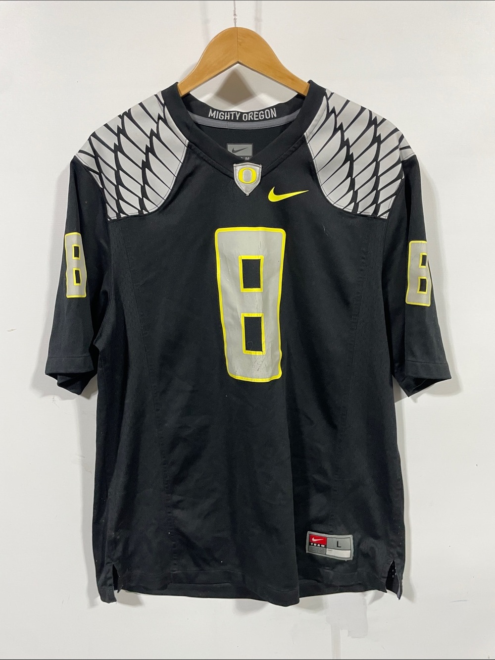 Nike Black Oregon Ducks #8 Football Jersey with Grey Wing Shoulders